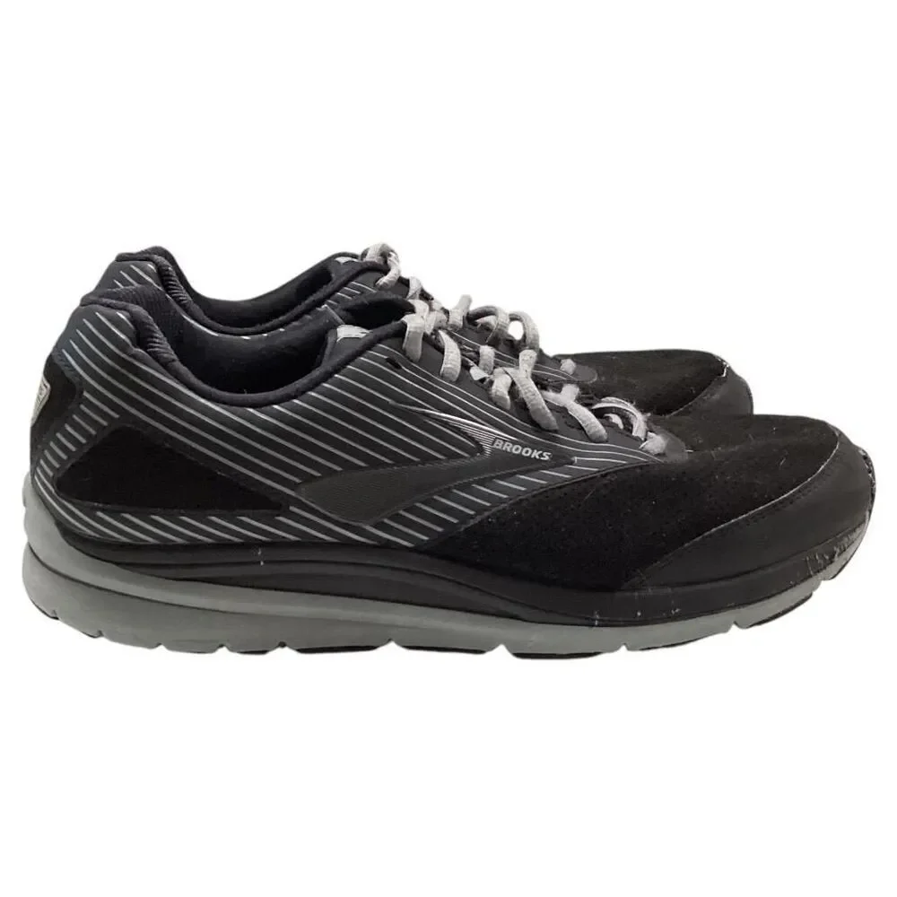 Brooks Walking Shoes Men 12 Black Gray Addiction Walker Suede Lace Up